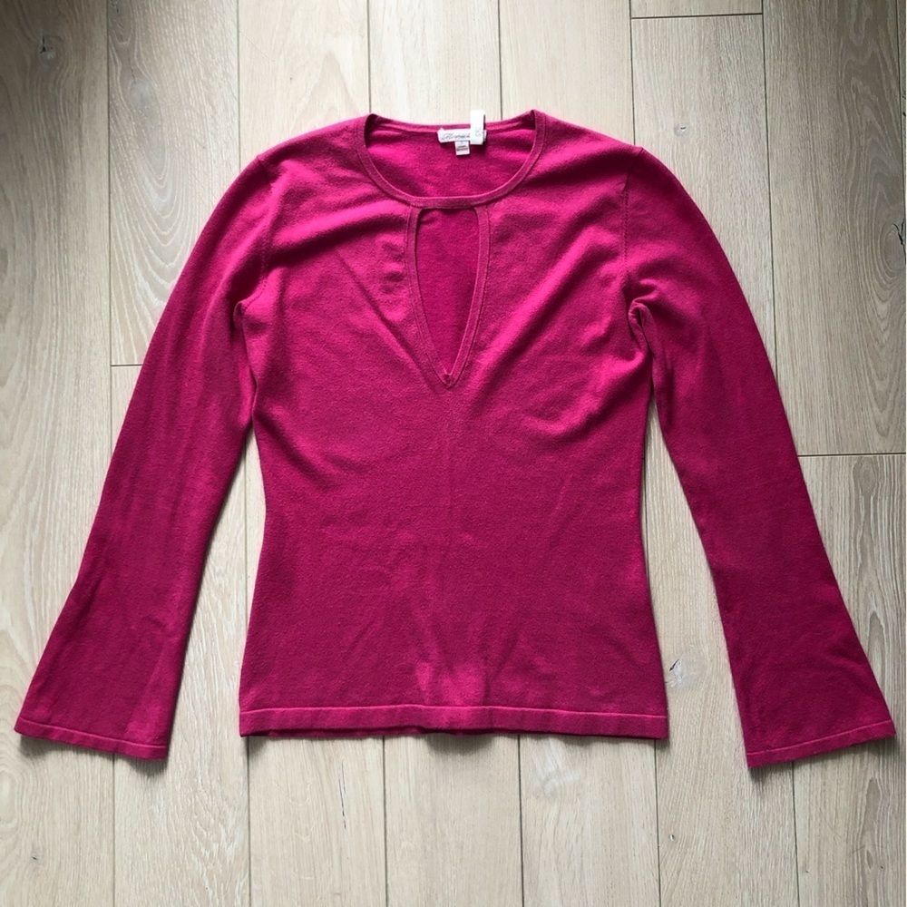 Minnie Rose Cut Bell Sleeve Sweater in Pink Cotton Blend Size S